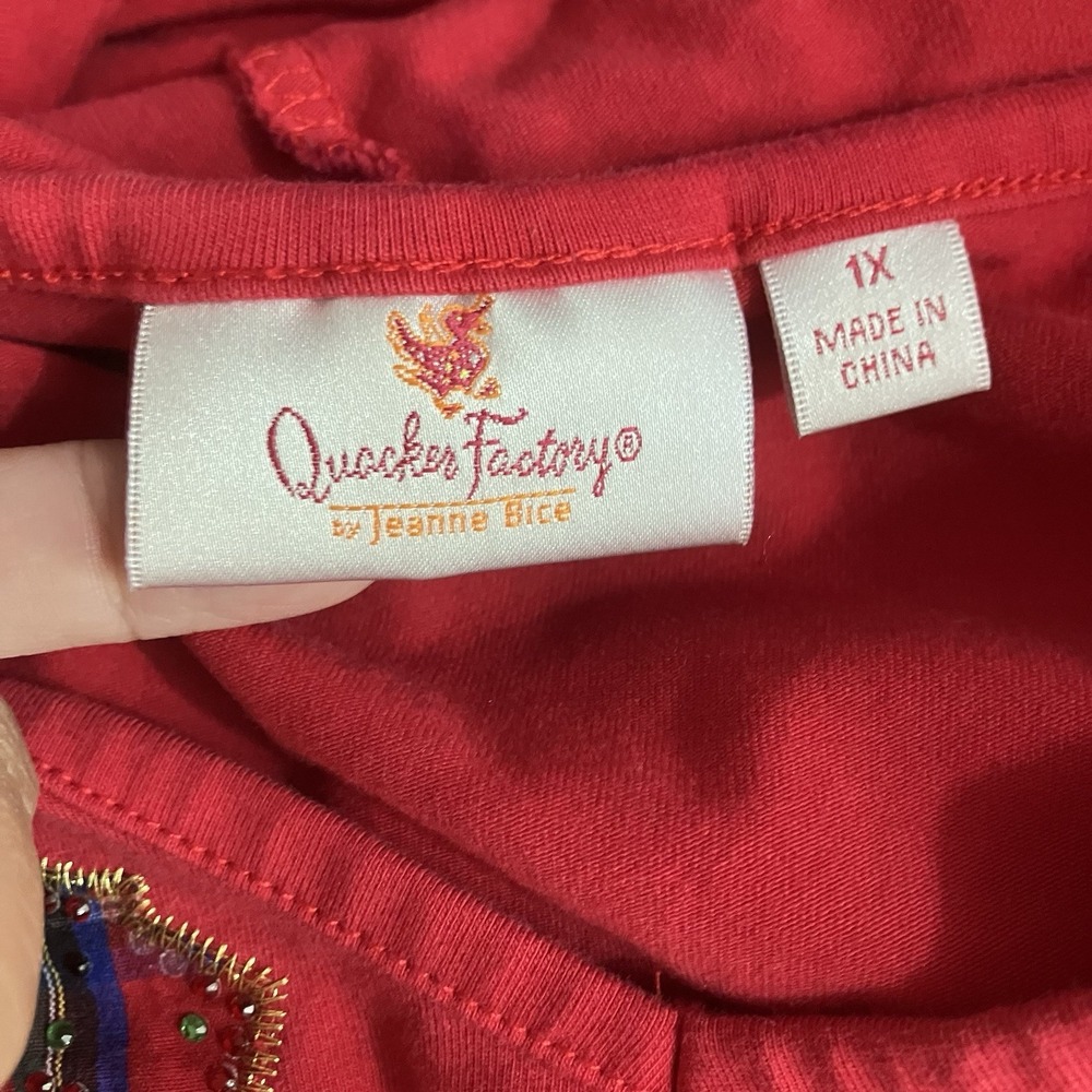 Quaker Factory Scottie Dog Red Holiday Hooded Long Sleeve Top 1X Christmas - Picture 10 of 13